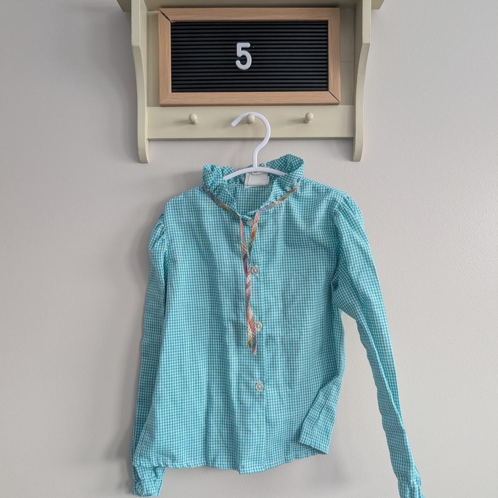 Vintage Aqua Checkered Kids Button Down Shirt